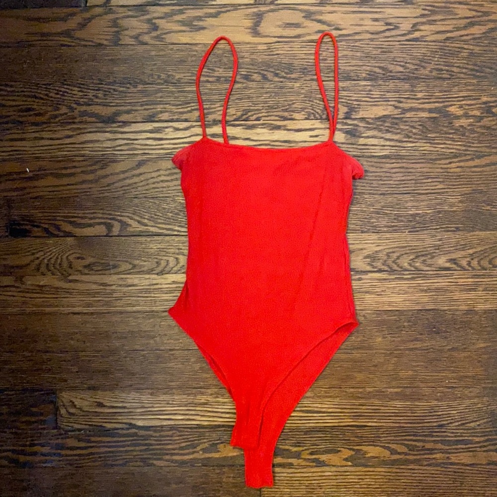 Forever 21 ribbed red straight neck bodysuit. Size Small.